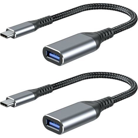 Adattatore da USB-C a USB-A [confezione da 2] Cavo OTG da USB-C maschio a USB-A femmina 3.0 Trasmissione dati veloce Compatibile con MacBook Pro 2018, Samsung Galaxy S9/S9+, Huawei P20 ecc. - Grigio (1/3)