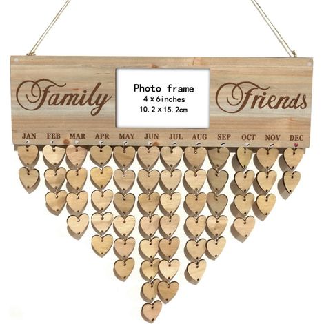 Plaque Calendrier Bois - Tableau Rappel Anniversaires Famille - Décoration Murale pour Maison - 55 Pièces Bois Ronde - 45.7 x 15.2 cm (1/3)