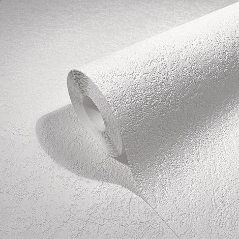 Papier peint vinyle expansé blanc aspect plâtre – Pour salon et chambre – 10,05 x 0,53m – Facile à poser et à retirer sans traces (1/3)