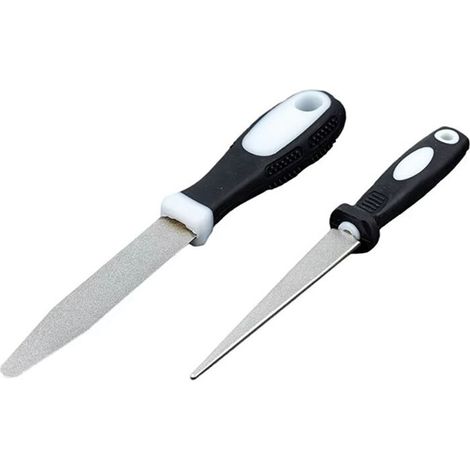 Afilador de cuchillos de metal con doble lima de arena, amoladora, herramientas de jardinería, afilador de cuchillos portátil (1/4)