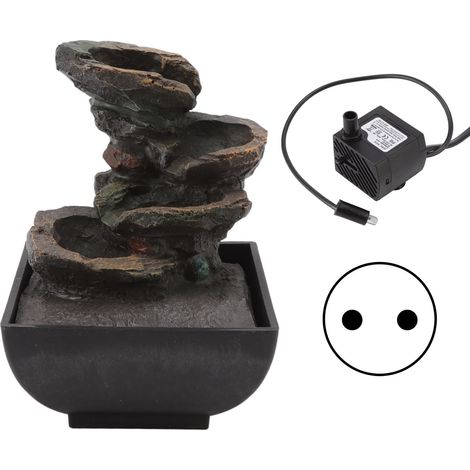 Fontaine de bureau en résine durable 4 niveaux avec cascade LED sonore pour maison, bureau, hôtel - Prise UE 220V