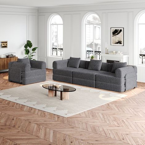 Schlafsofa 2-in-1 mit Armlehnenfach Chenille Grau OKMYHOME (1/5)