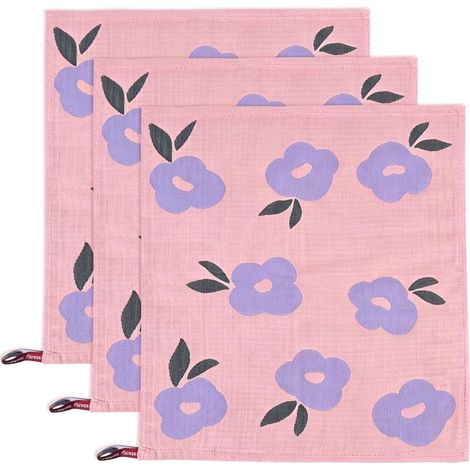 Torchon Cuisine Coton 38x40cm Lot de 3, Lavette Cuisine Absorbante en Gaze, Torchon Vaisselle Doux pour la Vaisselle et Les Mains, Grammage Élevé, Motif Fleurs Roses et Mauves (1/5)