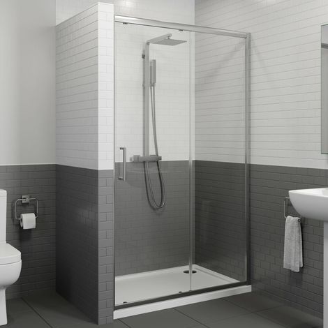 1100 x 760mm Sliding Shower Door Enclosure 8mm Glass Panel Framed Tray & Waste (1/5)