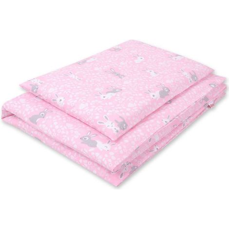 2-teiliges Kinderbettwäsche-Set aus Baumwolle, 135 x 100 cm – rosa Häschen (1/3)