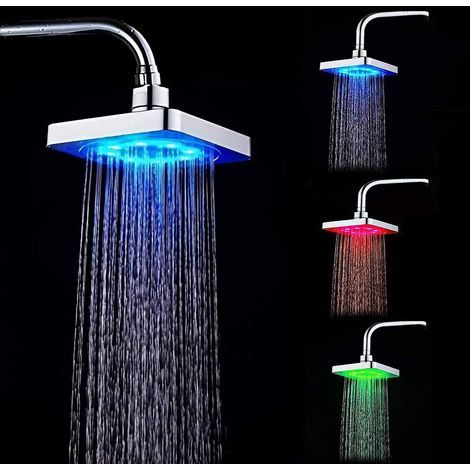 LED Shower Head Top Spray, 3 Color Changing Shower Head with Water Temperature High Pressure Ionic Filter Light Up Polished Shower Head Batteries Not Required