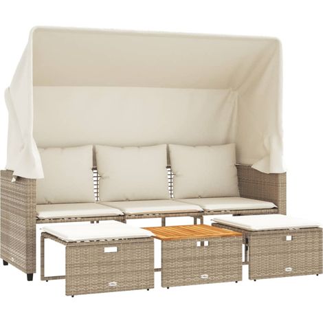 Maison Exclusive - Canapé de jardin 3 places avec auvent et tabourets beige rotin