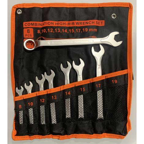 KIT 8 CHIAVI COMBINATE POLIGONALI FISSE CURVE 8-19 MM ACCIAIO CR-V ANELLO 547XI