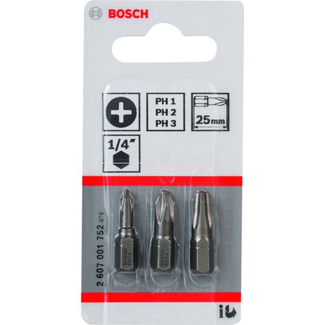 Juego  de brocas  para destornillador  Bosch  Extra-Duro  (PH),  3  piezas  PH1,  PH2,  PH3,  25  mm  -  2607001752 (1/2)