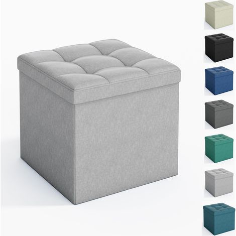 Foldable Storage Ottoman, Storage Bench with Lid, for Bedroom & Living Room, 38 x 38 x 38 cm LIGHT GREY