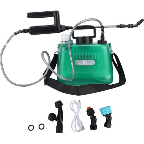 Pulvérisateur électrique portable 5L, batterie 2000mAh, automatique, avec 4 buses, pour le désherbage, le lavage de voiture et le jardin. (1/5)