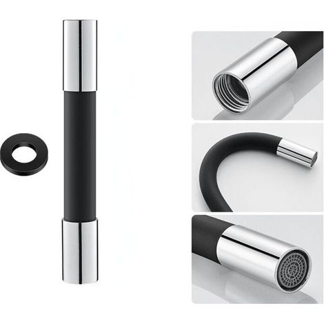 Noir 20cm Tuyau d'extension de robinet pulvérisateur à mousse d'eau tuyau d'extension flexible rotatif en silicone 360 ° de forme réglable (1/4)