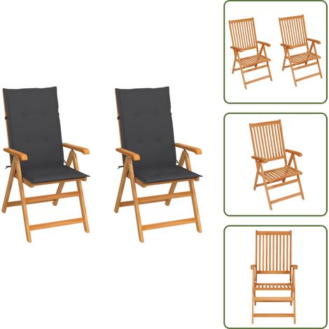 Chaises de jardin lot de 2 et coussins anthracite Bois de teck - Chaise De Jardin - Fauteuil De Jardin - Mobilier De Jardin - Meubles De Terrasse - Chaise Pliable (1/5)