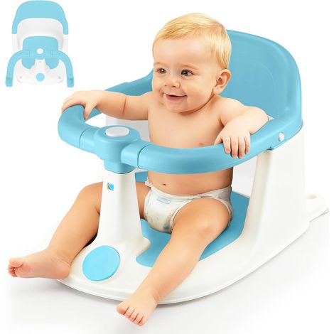 Trintion Baby Bath Seat, Non-Slip Soft Toddler Bath Chair 6 Months Plus with Suction Cups, Ergonomic Baby Bath Support, Grey (Blue, Upgrade) (1/5)
