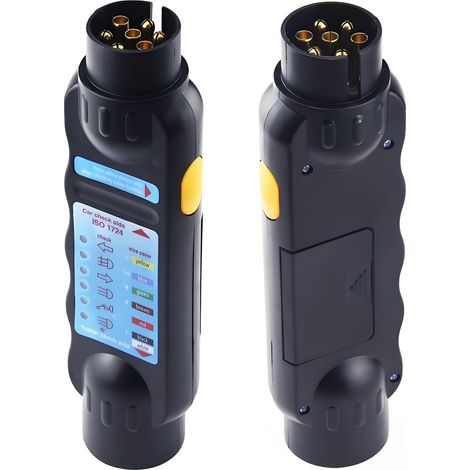 12V 7-Pin RV Connector Test Plug, European Standard Trailer Inspection 7-Way Trailer Plug Tester, Connector Test Tool Socket Connection Adapter Trailer Lights Wires Circuit Diagnostic LED Indicator, A (1/5)
