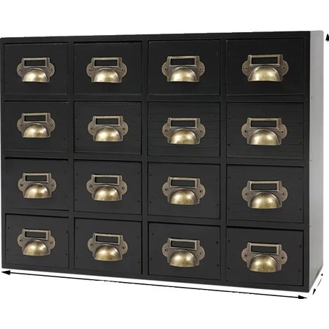 Mobile contenitore, design vintage, 16 scomparti, nero (1/2)