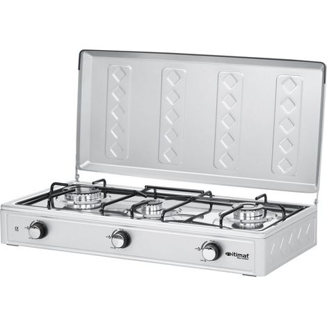 Fornello "MAXI" 3 Fuochi Acciao Inox A Gpl/Metano Con coperchio