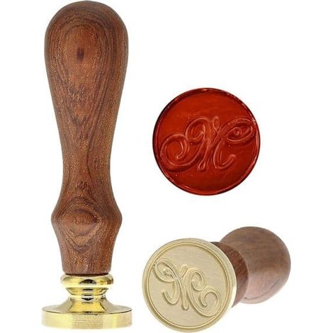 [LCS] Tampon à cire vintage rétro, tête en laiton, manche en bois, lettre M, tampon à cire classique, lettre M