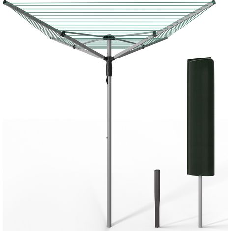 VOUNOT® Étendoir à linge extérieur rotatif 50m avec housse de protection - Séchoir parapluie grande surface d'étendage - Argent