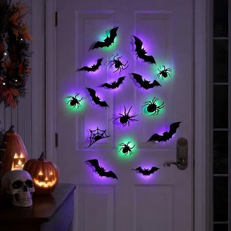 Décorations d'Halloween LED chauve-souris et araignée, décoration murale chauve-souris lumineuse 3D, décoration chauve-souris 24 pièces - couleur, taille (1/4)