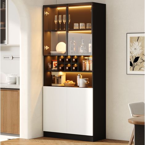 Vitrine haute avec éclairage LED, 80 x 30 x 180 cm, verre trempé, blanc et noir HAVRYA (1/5)
