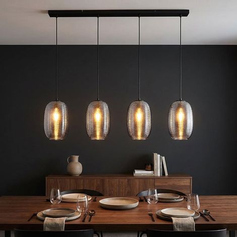 LED Pendelleuchte Hängeleuchte Esszimmerlampe Glas rauchfarben schwarz H 120 cm (1/5)