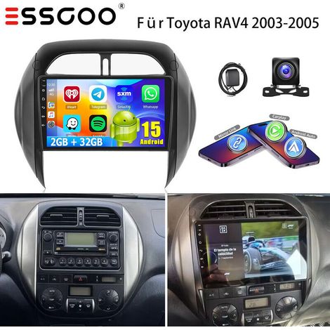 Autoradio DAB+ Android 15 32/64G avec GPS, CarPlay, commandes au volant et Wi-Fi pour Toyota RAV4 2003-2005 - 2+32G CAM (1/5)