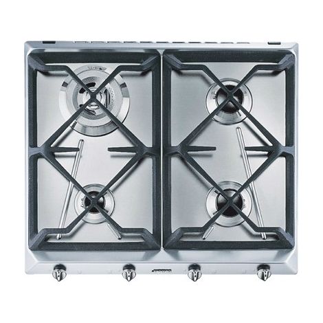 Smeg – Plaque de cuisson gaz 60 cm SRV564GH3 – Acier inoxydable – 4 foyers – Brûleur large 3300 W – Intégré