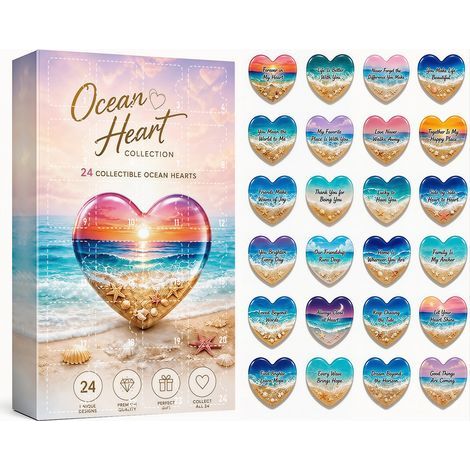 Adventskalender „Ozeanherz“ Überraschungsbox mit 24-tägigem Countdown, Herzanhänger, Acryl-Geschenkbox mit Meerblick (Typ A) (1/5)