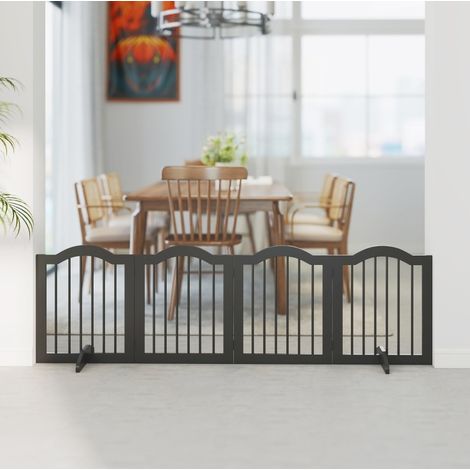 Barrera para perro 208x29,5x61 cm de madera y MDF negra, plegable, para entrada – MEUBLIV (1/5)