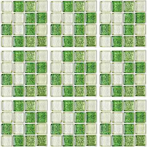 Geoyien Autocollants de tuiles, 10 pièces papier peint mosaïque autocollant de tuile auto-adhésif papier peint étanche stickers muraux pour la décoration de la maison, (15 cm x 15 cm, vert) (1/5)