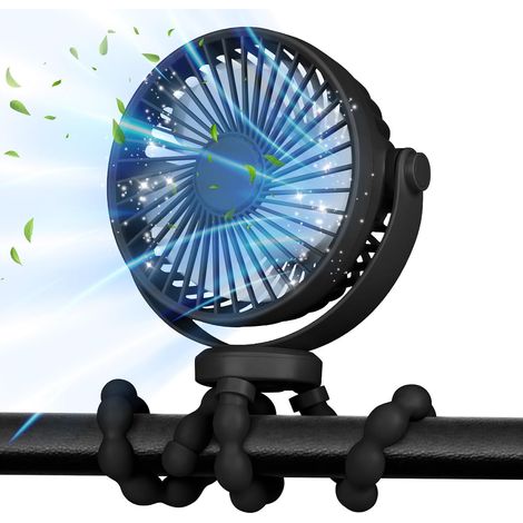 Ventilateur de Poussette 5200mAh 20 H, Ventilateur Portable Rotatif à 360 °et 3 Vitessesc avec Rechargeable USB, Berceau, Siège,Bureau,Voyage (Noir) (1/5)