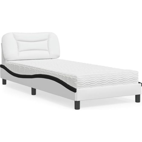 Lit simple  Lit adulte  Lit avec matelas Hvar blanc et noir 90x200 cm similicuir