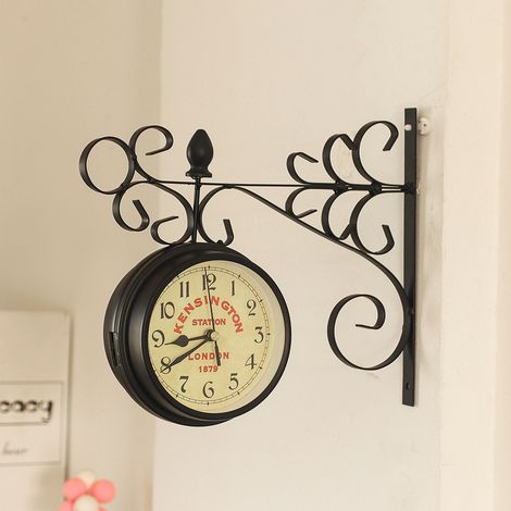 Black Antique Metal Double Sided Wall Clock (1/5)