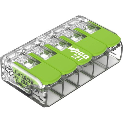 Wago – Borne de raccordement flexible 221425 – 0.14-4 mm² rigide – 0.2-4 mm² – Nombre de pôles: 5 – 25 pièces