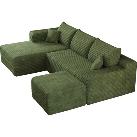 Divano angolare L 241 cm in tessuto verde, senza montaggio, stile moderno, MODENUIT (1/5)