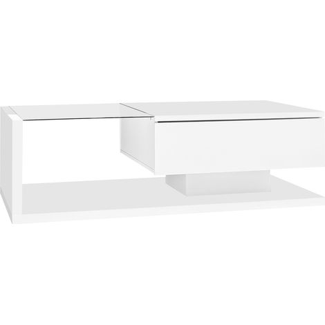 Table basse blanche laquée avec plateau en verre trempé et LED multicolores (1/5)