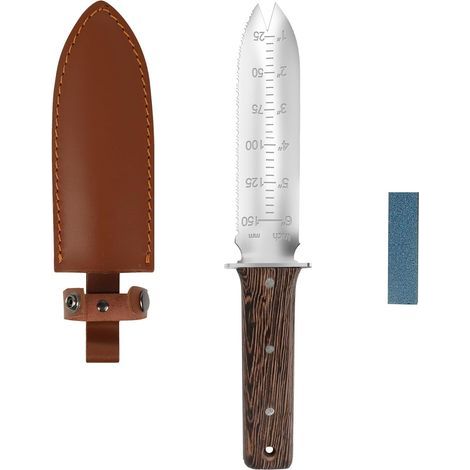 Outils de jardin, lame de pelle, outil de taille, couteau à désherber dentelé, jardin d'extérieur portable, pot de fleurs avec couvercle en cuir, couteau à creuser et à scarifier (1/5)