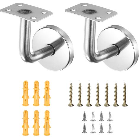 2Pcs Supports De Main En Acier Inoxydable, 2.4" Porte-Main Plat Support De Rampe D'Escalier Pour Rampe Carrée Avec Vis De Fixation Pour Garde-Corps Escalier Balustrade, Silver (1/5)