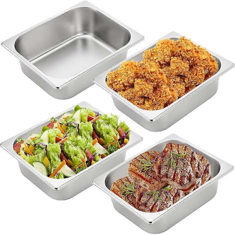 Lot de 4 bacs profonds pour bain-marie, en acier inoxydable, pour la panure, les fêtes, les buffets et la restauration. (1/5)