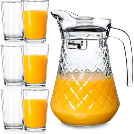 Carafe en verre avec couvercle 1,4 l + 6 verres 200 ml (1/5)