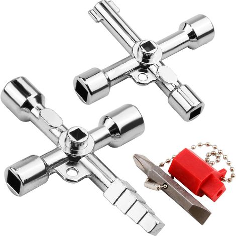 Lot de 2 clés universelles pour armoire de commande, 2 clés à 4 pans pour robinet, clé cruciforme 4 voies pour eau, électricité, compteurs électriques, ascenseurs (1/5)