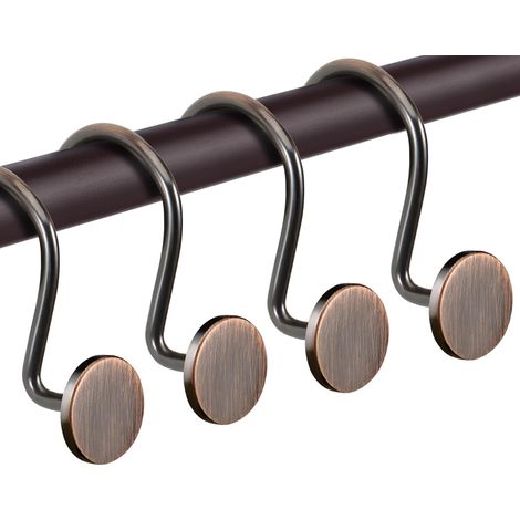 Lot de 12 crochets de rideau de douche en bronze huilé antirouille pour salle de bain, crochets décoratifs en métal pour tringle de rideau de douche, design rond robuste (1/5)