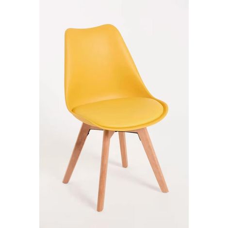 ORION91® - Sirio Dining Chair in Yellow, Ergonomic Polypropylene Seat with Beech Wood Legs (82x48.5x51 cm), Scandinavian Style, Perfect for Kitchen, Living Room, and Office, Supports up to 110 kg. (1/4)