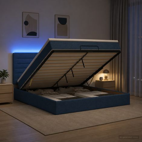 vidaXL Lit coffre avec matelas et LED Bleu 140 x 200 cm Tissu (1/5)