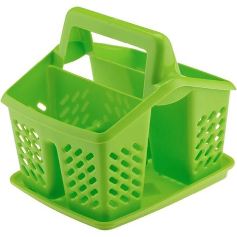 Escurridor de cubiertos con soporte, color verde lima Colorado, con asa y corte en los laterales. (1/4)