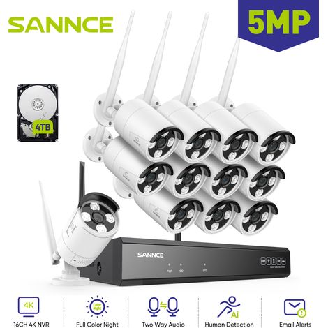 SANNCE Système de caméras de sécurité réseau intelligentes 5MP avec détection de présence par IA, alerte par application, IP66 (1/5)