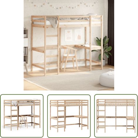 The Living Store Hochbett mit Schreibtisch 100x200 cm Massivholz Kiefer - Hochbett - Kinderzimmer - Jugendzimmer - Schreibtischbett - Kiefernholz (1/5)