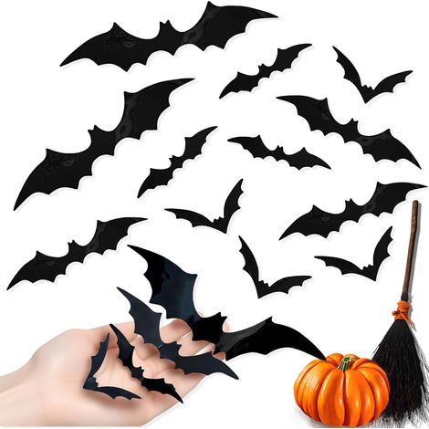 120 Pièces 3D Chauve Souris Halloween Décoration, Chauve Souris Stickers Muraux en 4 Tailles Différentes, Étanche Réutilisable, pour Intérieur Extérieur Mur Fenêtre Porte Fournitures de Fête (1/5)