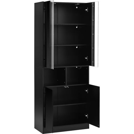 Mobile alto con ante doppie in MDF e truciolare nero, LED controllabile da app (1/5)
